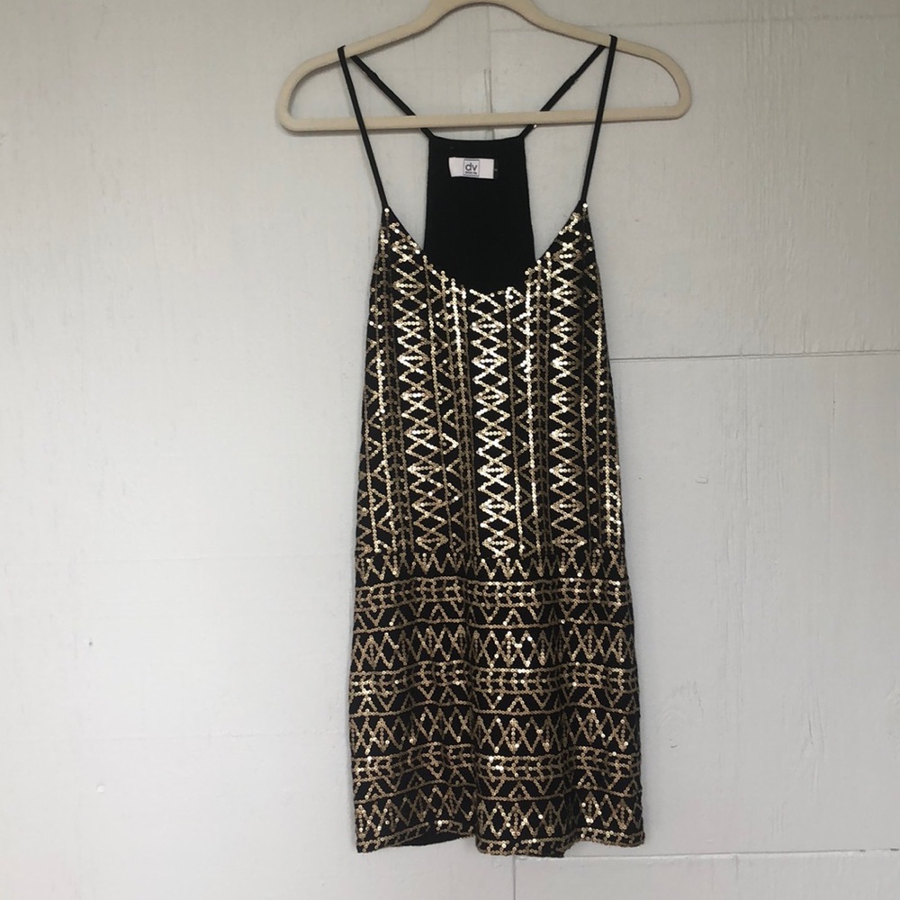 Gold and black sequin dress